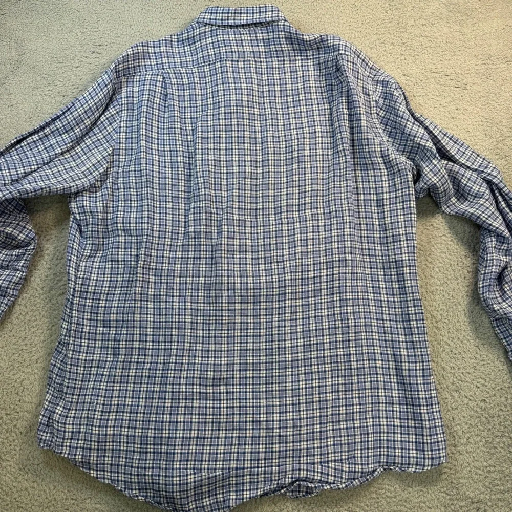 Polo Ralph Lauren Mens XXL‎ Blue White Plaid 100% Linen Button Down Shirt